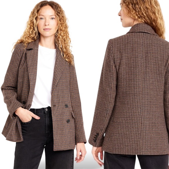 Old Navy Jackets & Blazers - Old Navy Houndstooth Blazer Jacket Brown Black Double Breasted Size M